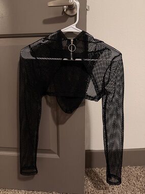 iHeartRaves Black Sheer Mesh Cropped Hoodie